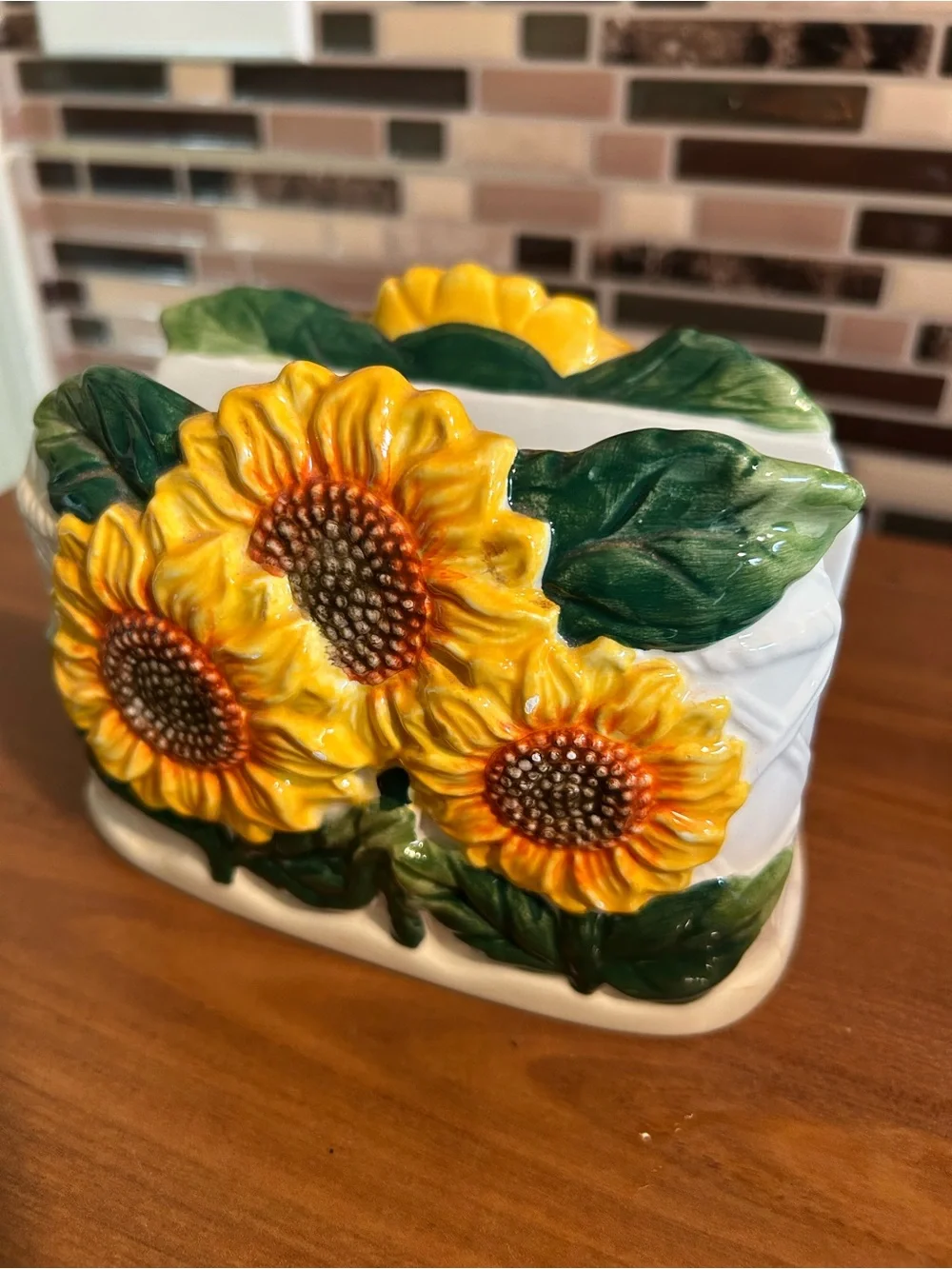 Sunflower Ceramic Kitchen Set - Salt & Pepper Set Napkin Scrubbie Holder